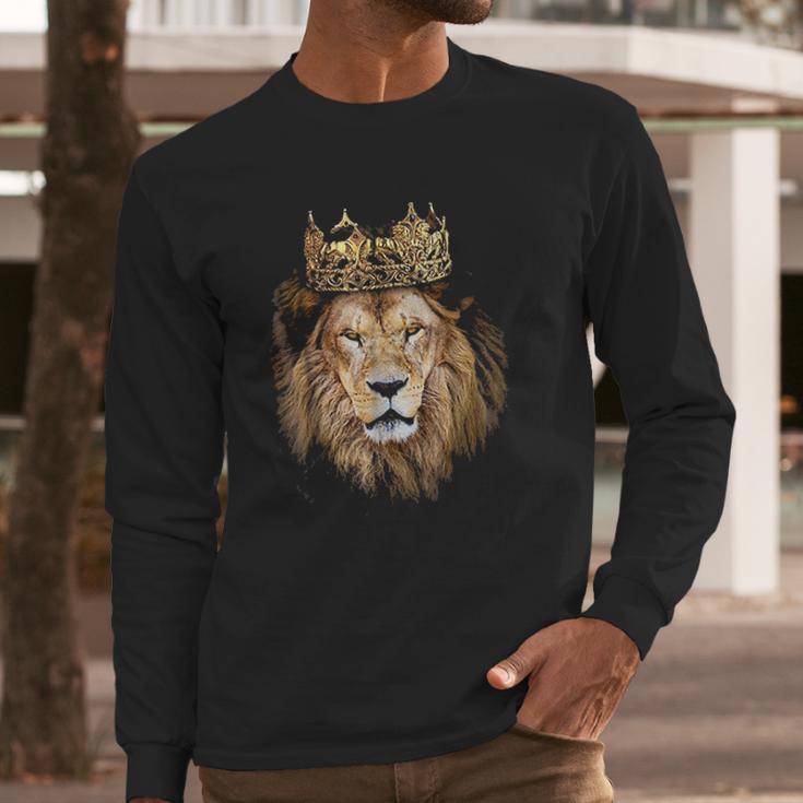 Lion Head Golden Crown Art Canvas King Long Sleeve T-Shirt Gifts for Him