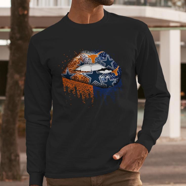 Lip Texas Longhorns And Dallas Cowboys Shirt Mf Long Sleeve T-Shirt Gifts for Him