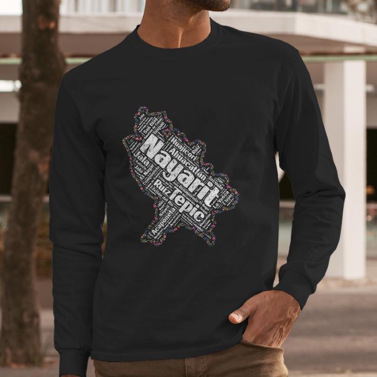 Mapa De Nayarit Mexico Y Municipios Flores Mexicanas Long Sleeve T-Shirt Gifts for Him