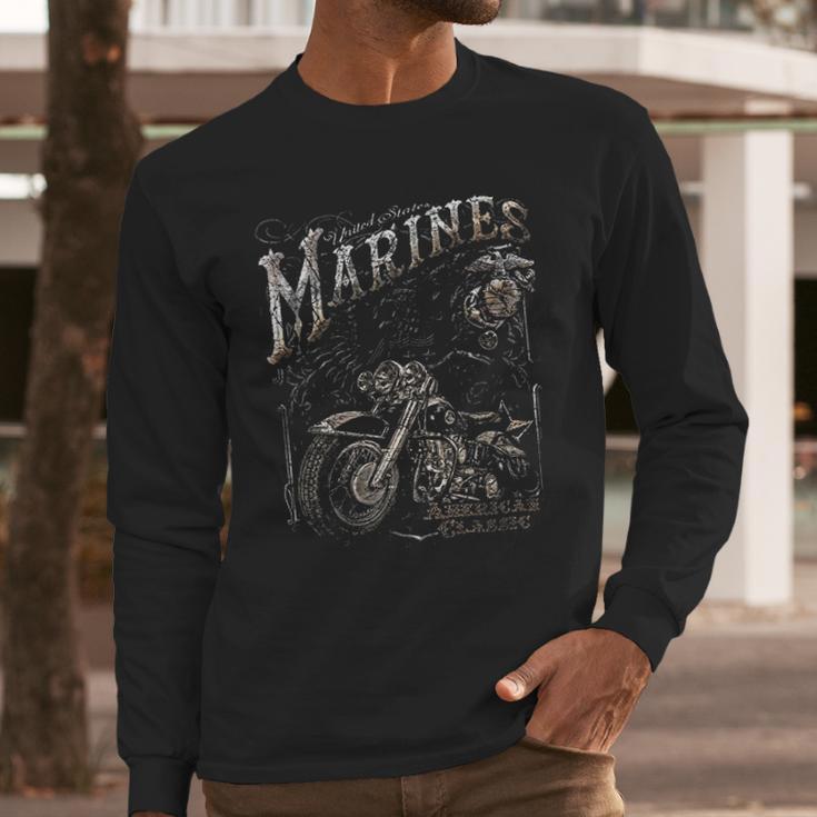 Marine Corps Usmc Marine Biker American Clasic Long Sleeve T-Shirt Gifts for Him