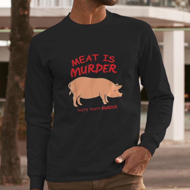 Meat Is Murder Tasty Murder Bacon By Zany Long Sleeve T-Shirt Gifts for Him