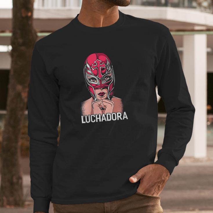 Mexican Female Wrestler Chingona Lucha Libre Luchadora Long Sleeve T-Shirt Gifts for Him