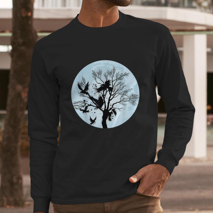 Moonlight Night Black Crow Forest Animal Bird Raven Long Sleeve T-Shirt Gifts for Him