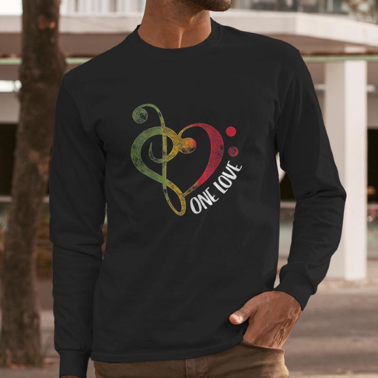 One Love Treble Bass Clef Heart Reggae Musician Long Sleeve T-Shirt Gifts for Him