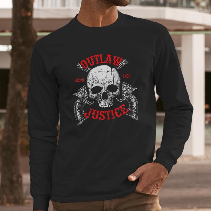 Outlaw Justice With Skull And Pistols Long Sleeve T-Shirt Gifts for Him