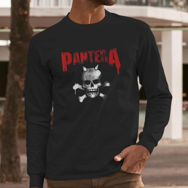 Pantera Official Horned Skull Stencil Long Sleeve T-Shirt Gifts for Him