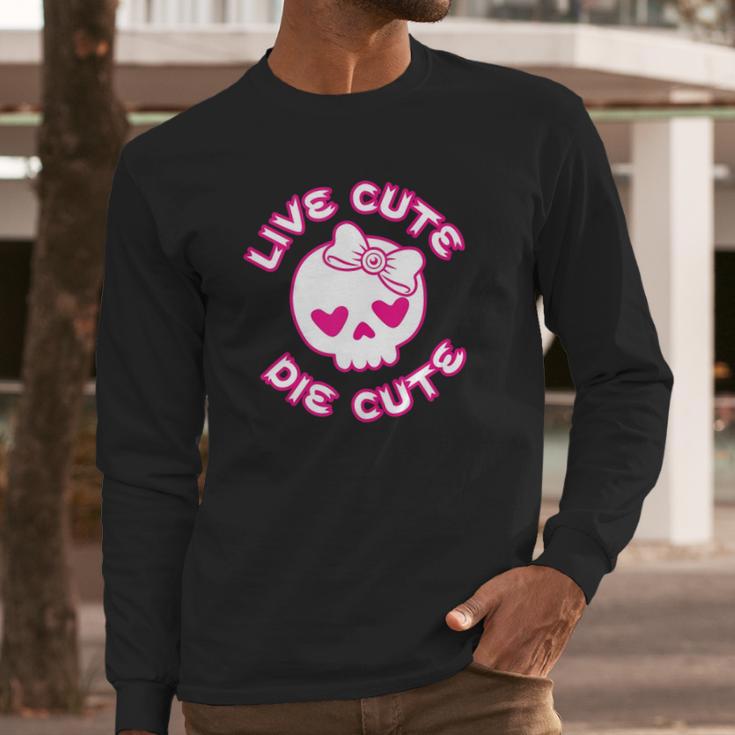 Pastel Goth Live Cute Die Cute Skull Bow And Heart Shape Long Sleeve T-Shirt Gifts for Him