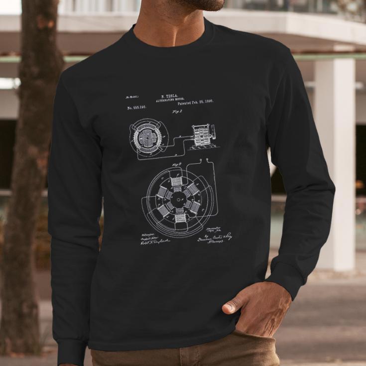 Patent Earth Tesla Alternating Motor Engineering Student Tesla Inventions Long Sleeve T-Shirt Gifts for Him