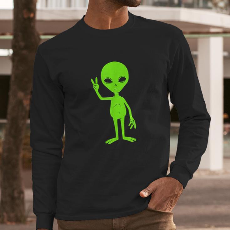 We Come In Peach Sign Hippie Green Alien Ufo Martian Long Sleeve T-Shirt Gifts for Him