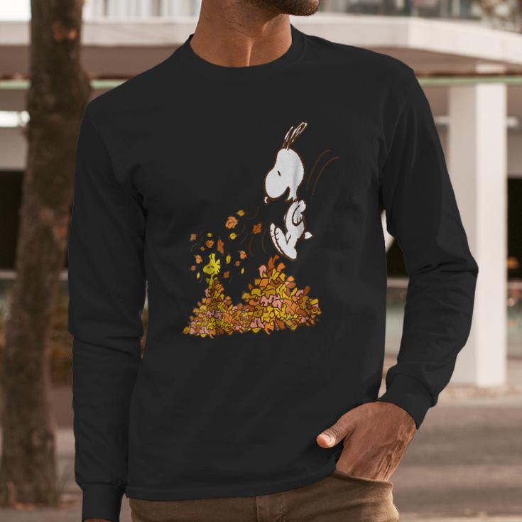 Peanuts Snoopy Jumping Into Leaf Autumn Shirt Long Sleeve T-Shirt Gifts for Him