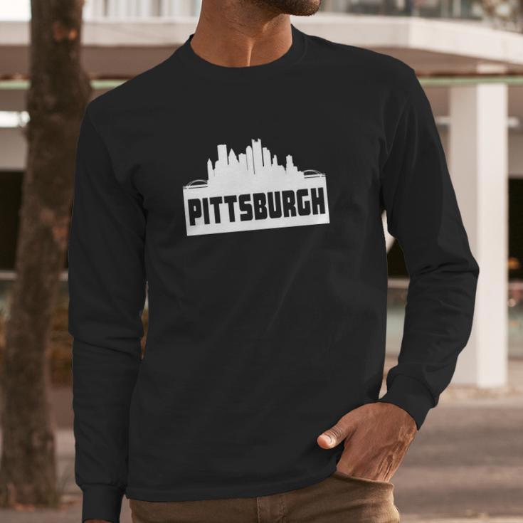 Pittsburgh Pennsylvania Skyline Silhouette Long Sleeve T-Shirt Gifts for Him