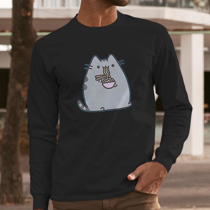 Pusheen The Cat Eating Noodles Juniors Long Sleeve T-Shirt Gifts for Him