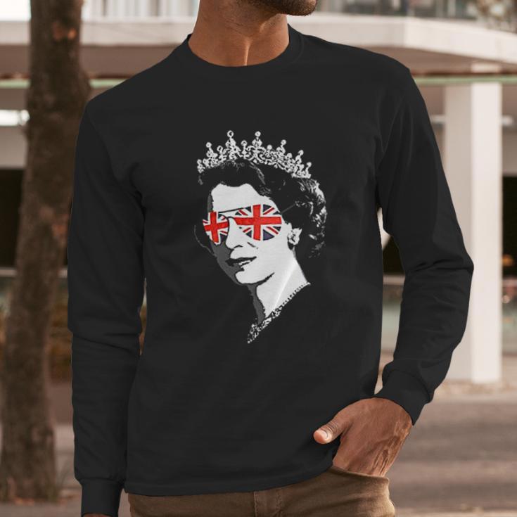 Queen Elizabeth Ii Sunglasses British Crown Union Jack Meme Long Sleeve T-Shirt Gifts for Him