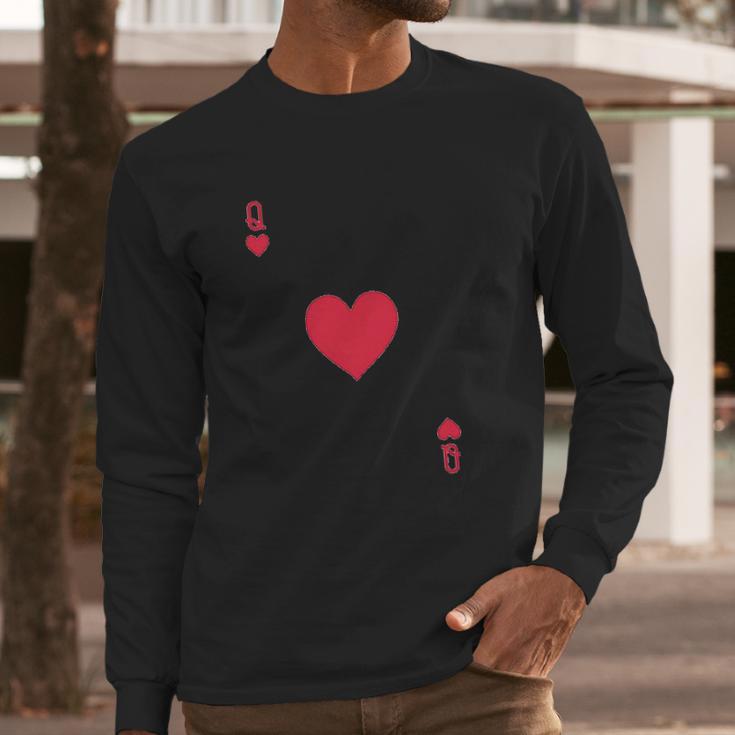 Queen Of Hearts Playing Card Easy Halloween Costume Long Sleeve T-Shirt Gifts for Him