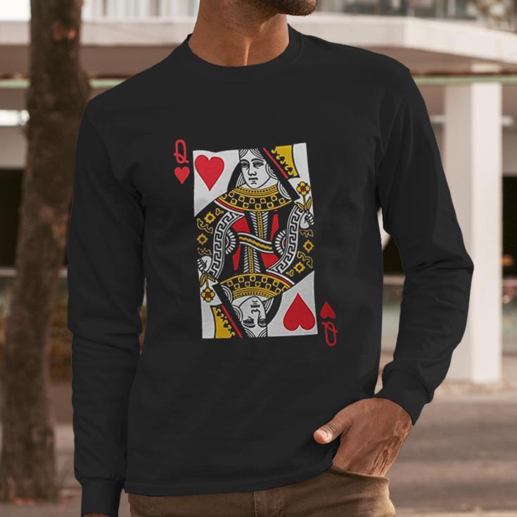 Queen Of Hearts Playing Card Funny Long Sleeve T-Shirt Gifts for Him