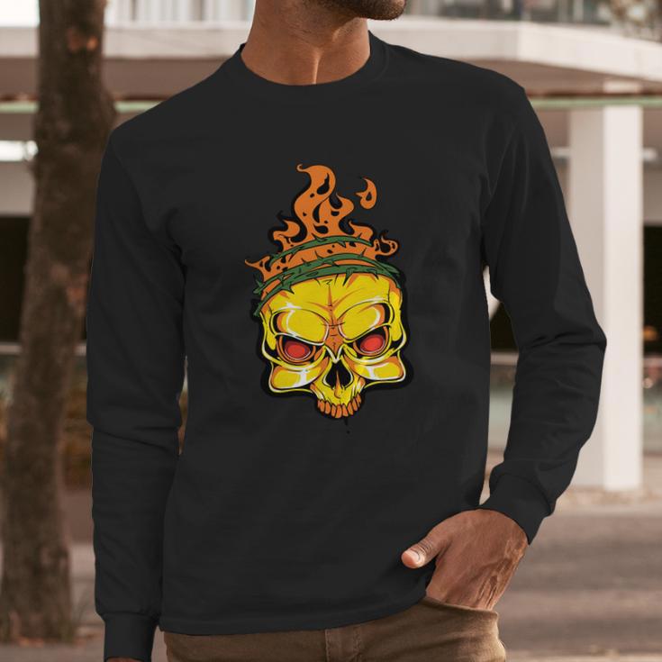 Rage Of Fire Faming Skull Creepy Skeleton Long Sleeve T-Shirt Gifts for Him