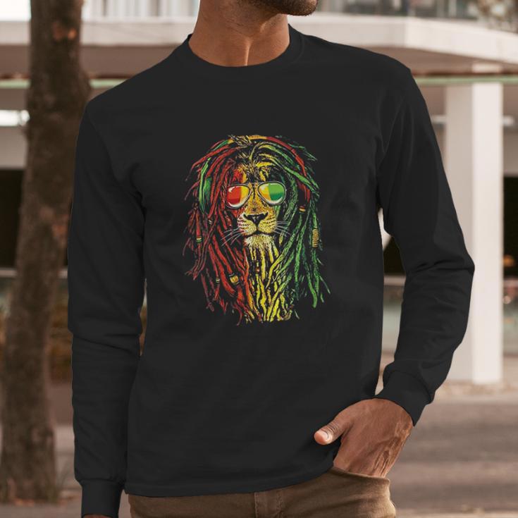 Rasta Reggae Lion Sunglass Art Gift For Rastafarian Lover Long Sleeve T-Shirt Gifts for Him