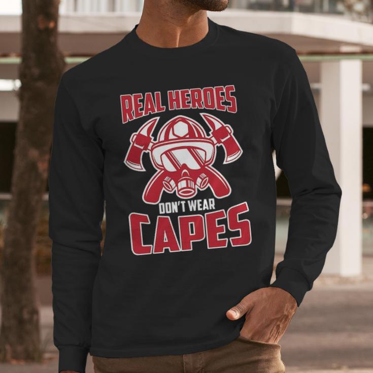 Real Heroes DonWear Capes Firefighter Long Sleeve T-Shirt Gifts for Him