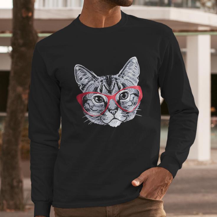 Red Linda Glasses Cat Funny Belcher Kitty Cute Humor Fun Long Sleeve T-Shirt Gifts for Him