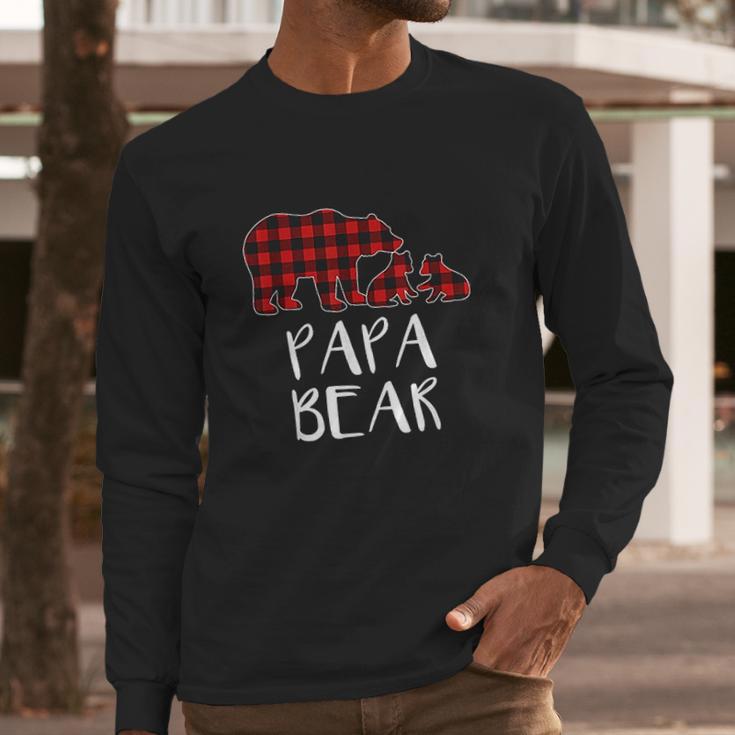 Red Plaid Papa Bear Two Cubs Matching Buffalo Pajama Xmas Long Sleeve T-Shirt Gifts for Him