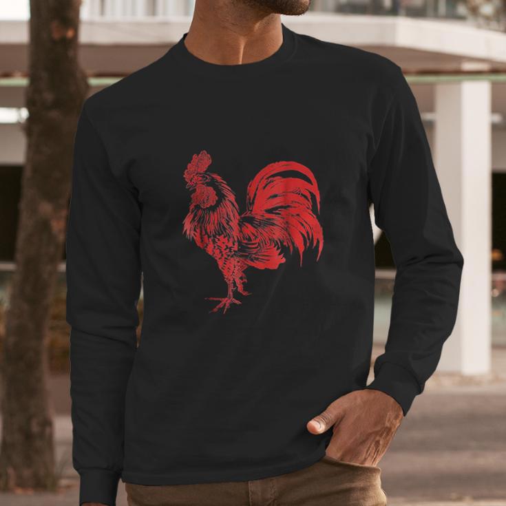 Red Rooster Cocky Vintage Rooster Long Sleeve T-Shirt Gifts for Him