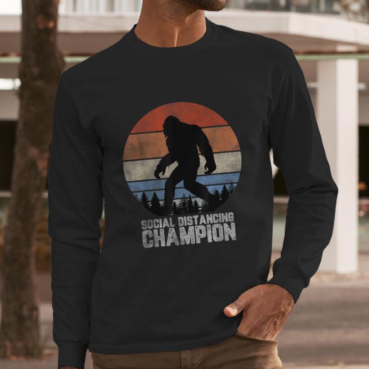 Retro Bigfoot Bigfoot Social Distancing Champ Long Sleeve T-Shirt Gifts for Him