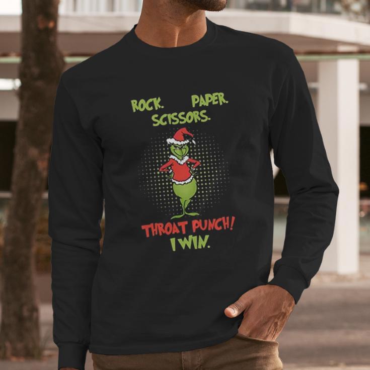 Rock Paper Scissors Throat Punch I Win Funny Grinch Long Sleeve T-Shirt Gifts for Him