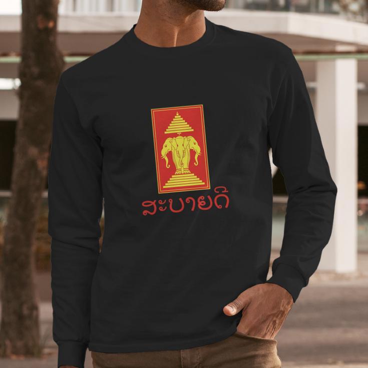 Sabaidee Tee Red And Yellow Lao Temple Long Sleeve T-Shirt Gifts for Him