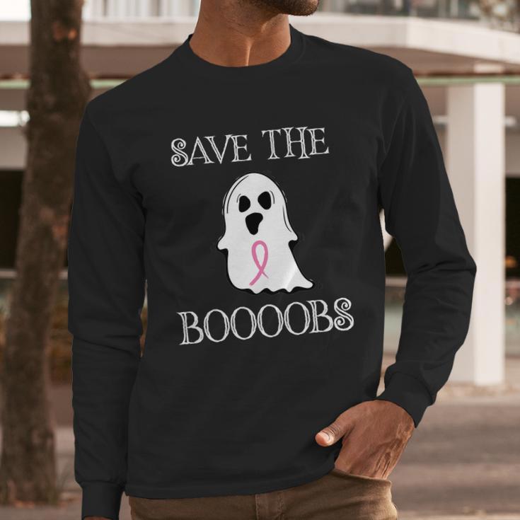 Save The Boooobs Breast Cancer Halloween Ghost Long Sleeve T-Shirt Gifts for Him