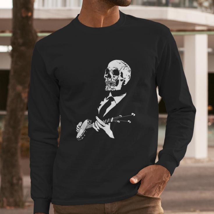 Skeleton Banjo Player Graphic Long Sleeve T-Shirt Gifts for Him