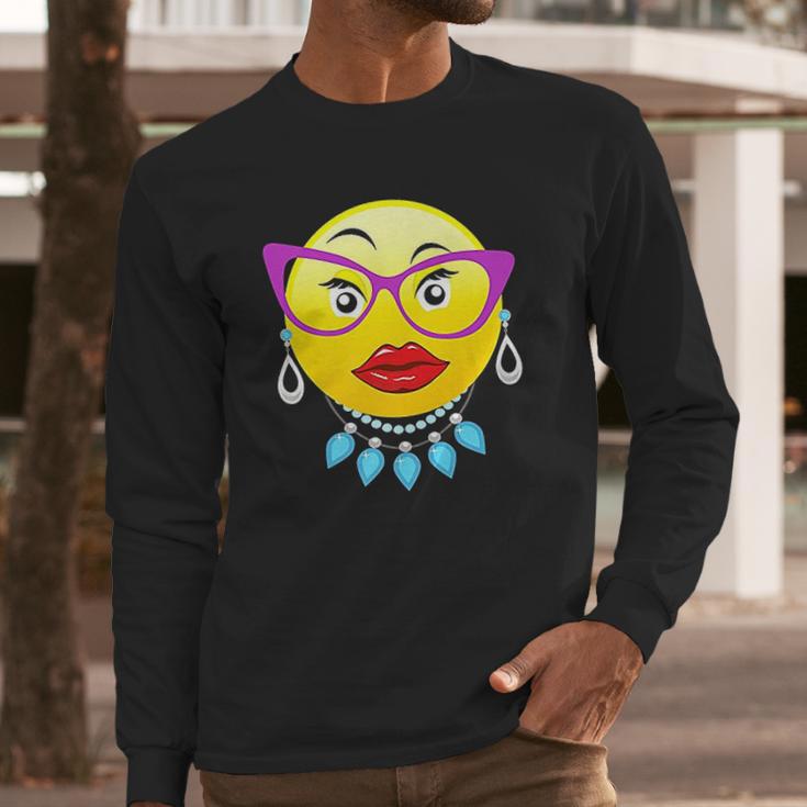 Smiling Emojis Lady Bling Face Glasses Costume Long Sleeve T-Shirt Gifts for Him