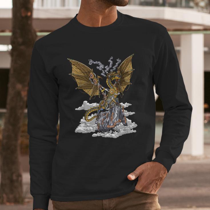 Steampunk Dragon Mechanical Gears Fantasy Industrial Gothic Long Sleeve T-Shirt Gifts for Him