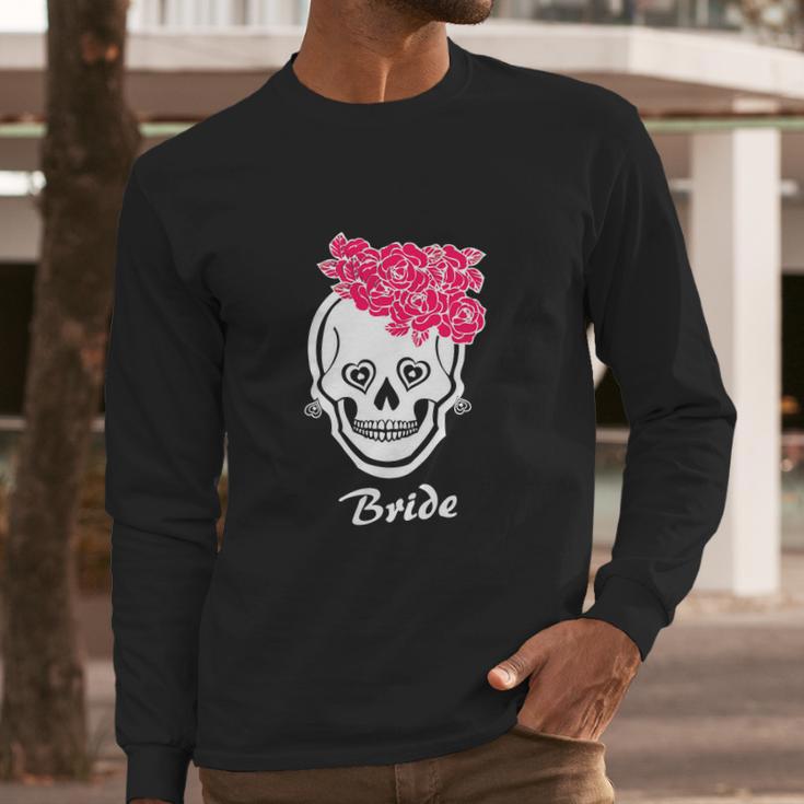 Sugar Skull Halloween Wedding Day Of The Dead Bride Long Sleeve T-Shirt Gifts for Him