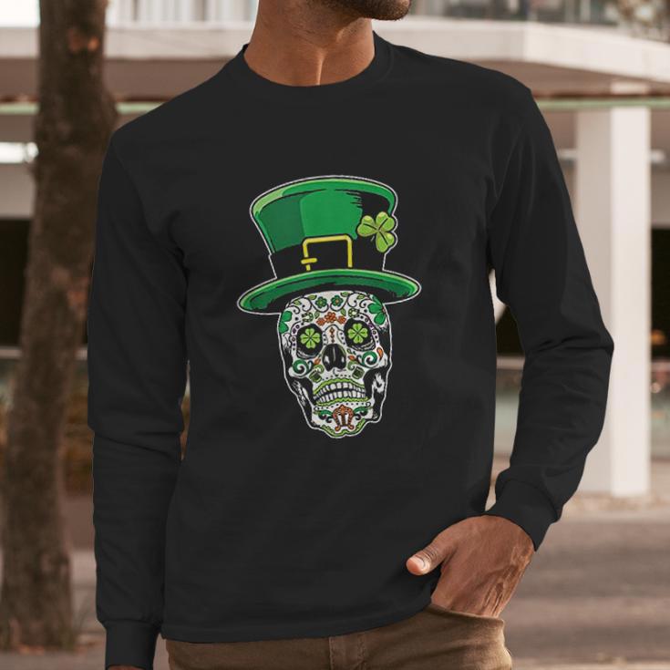 Sugar Skull Saint Patricks Day Of Dead Long Sleeve T-Shirt Gifts for Him