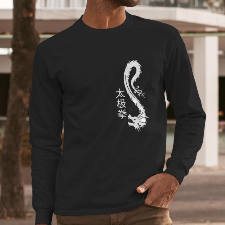 Tai Chi Chuan White Chinese Dragon Graphic Gift Long Sleeve T-Shirt Gifts for Him