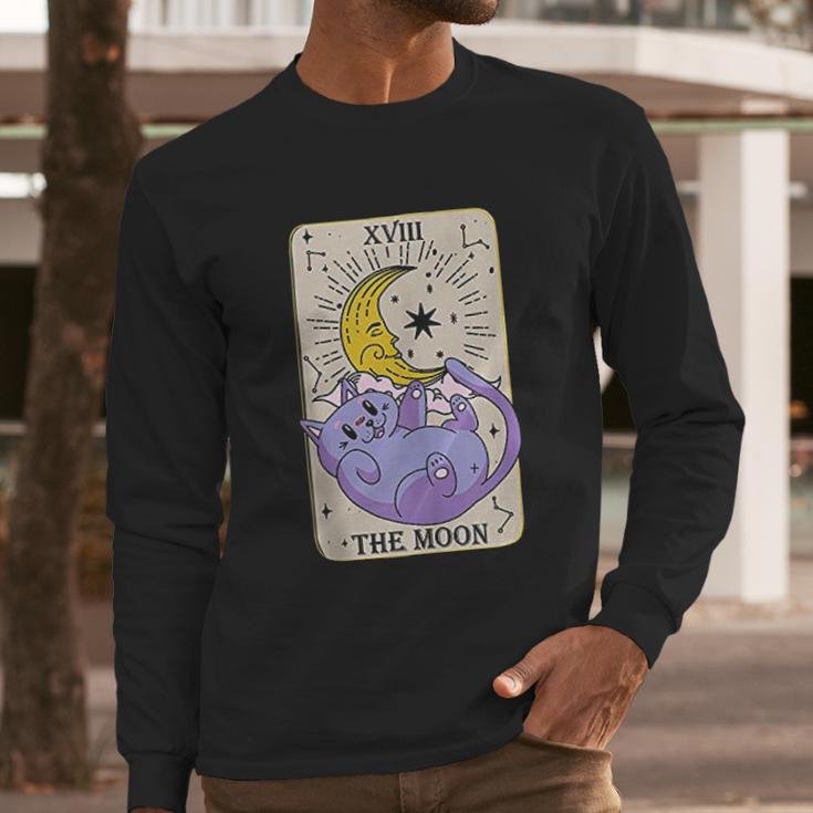 Tarot Card The Moon Xviii Kawaii Goth Pastel Cat Mystical Long Sleeve T-Shirt Gifts for Him