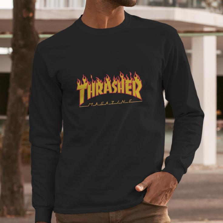 Thrasher Magazine Flame Logo T-Shirt Black Long Sleeve T-Shirt Gifts for Him