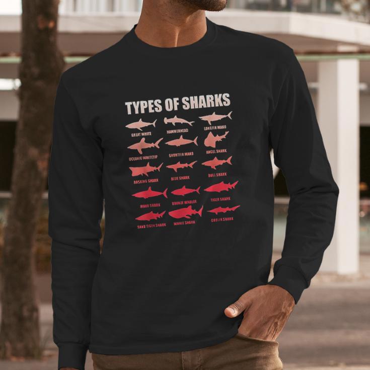 Types Of Sharks 15 Great White Hammerhead Marine Bio Long Sleeve T-Shirt Gifts for Him