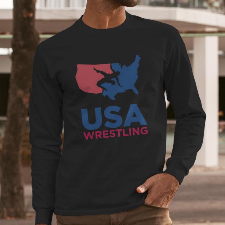 Usa Wrestling Eroded Long Sleeve T-Shirt Gifts for Him