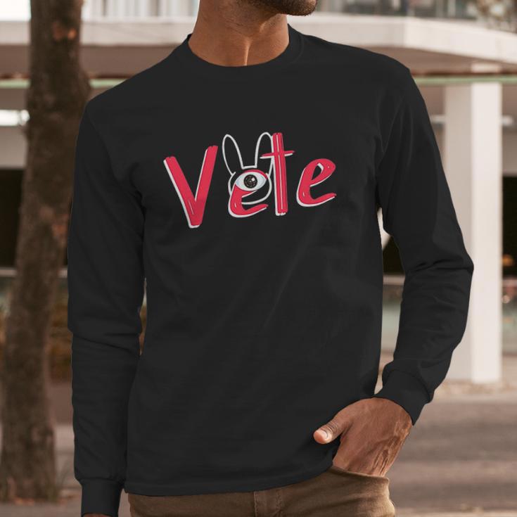 Vete One Eye Trap Bunny Silhouette Long Sleeve T-Shirt Gifts for Him