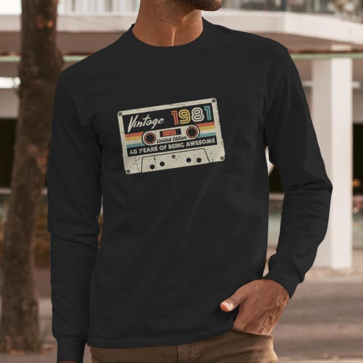 Vintage 1981 Retro Cassette 40Th Birthday Long Sleeve T-Shirt Gifts for Him