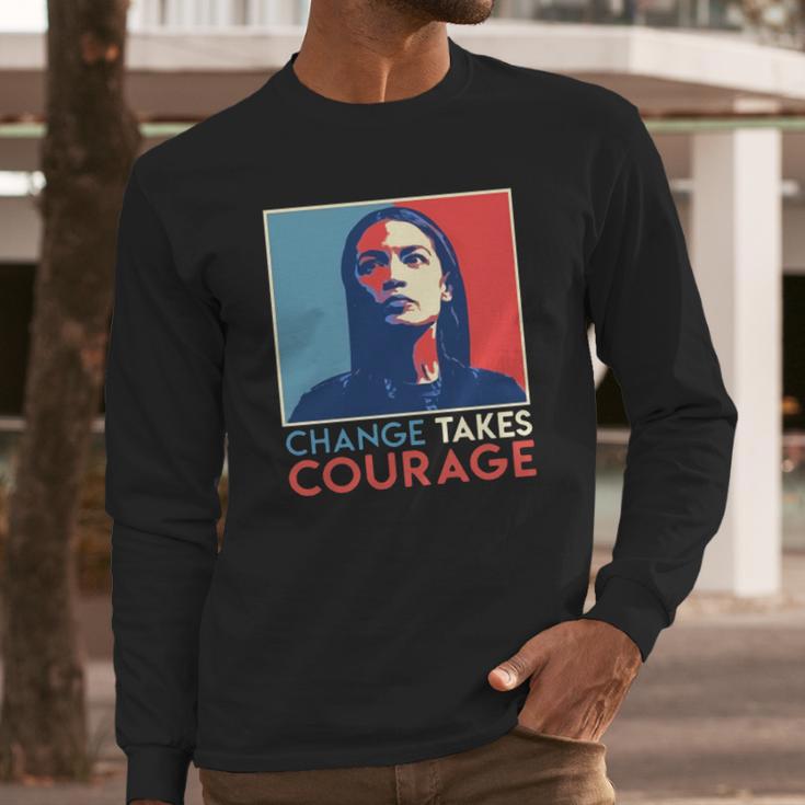 Vintage Alexandria Ocasio Cortez Aoc Change Takes Courage Vintage 2020 T-Shirt Long Sleeve T-Shirt Gifts for Him