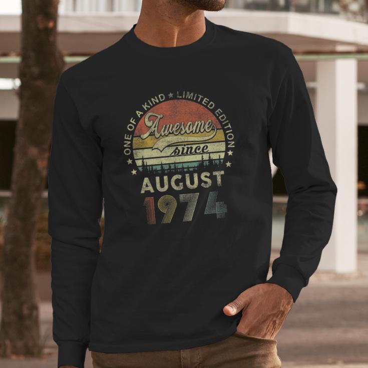 Vintage August 1974 Retro 47 Years Old 47Th Birthday Idea Long Sleeve T-Shirt Gifts for Him