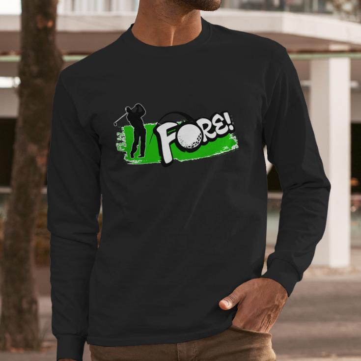 Vintage Golfer Swinging And Saying Fore Long Sleeve T-Shirt Gifts for Him