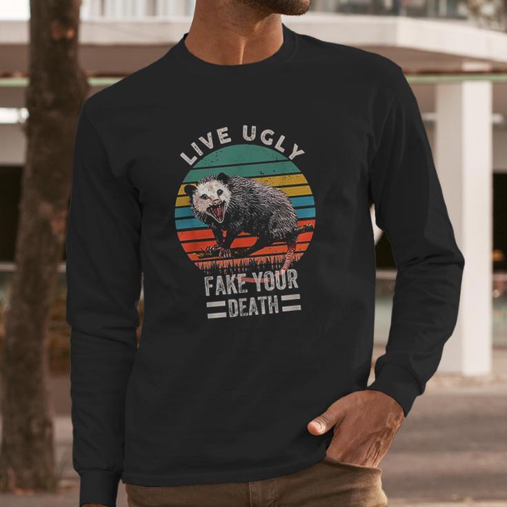 Vintage Live Ugly Fake Your Death Opossum Funny Long Sleeve T-Shirt Gifts for Him