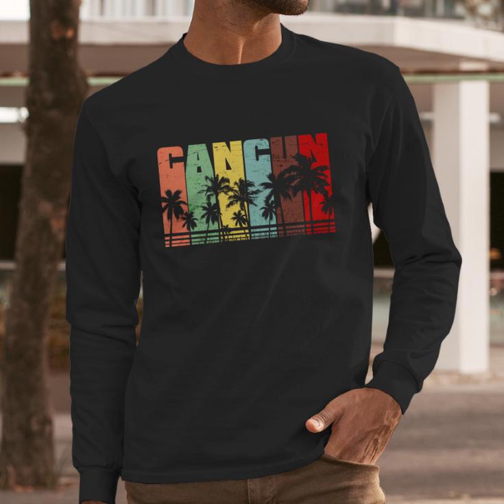 Vintage Retro Cancun Palm Tree Logo Long Sleeve T-Shirt Gifts for Him