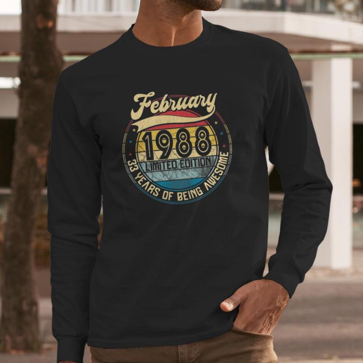 Vintage Retro February 1988 33Rd Birthday Gift 33 Years Old Long Sleeve T-Shirt Gifts for Him