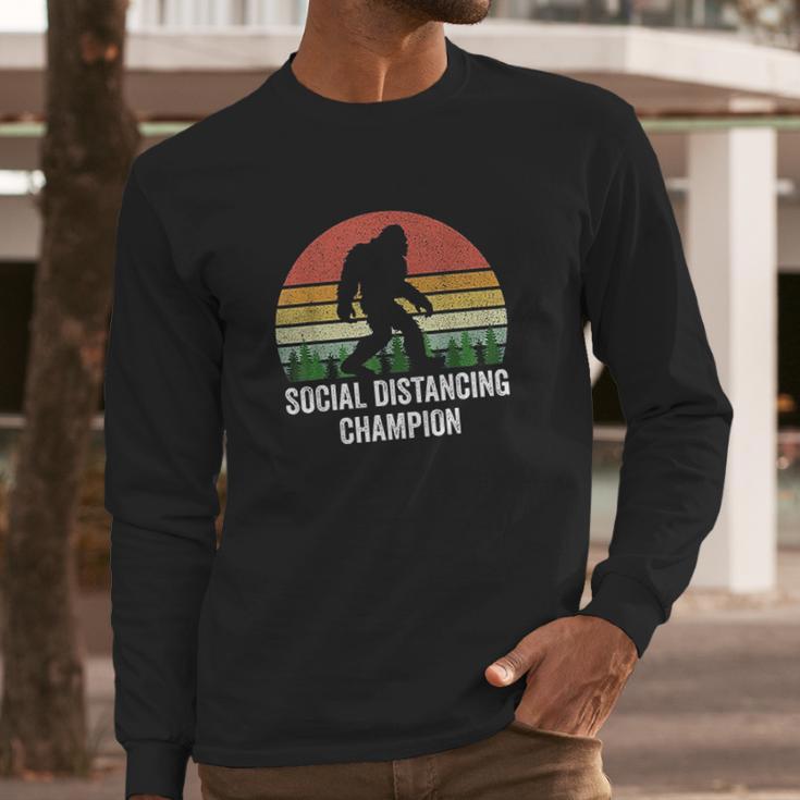 Vintage Retro Social Distancing Champion Funny Bigfoot Long Sleeve T-Shirt Gifts for Him