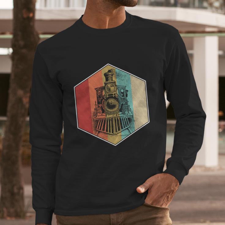 Vintage Retro Train Steam Engine Locomotive Trainspotting Gift Long Sleeve T-Shirt Gifts for Him