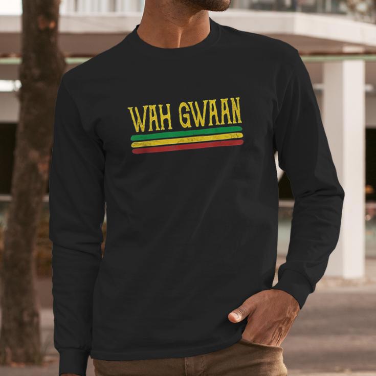 Wah Gwaan Funny Jamaica Jamaican Colors Rasta Reggae Long Sleeve T-Shirt Gifts for Him